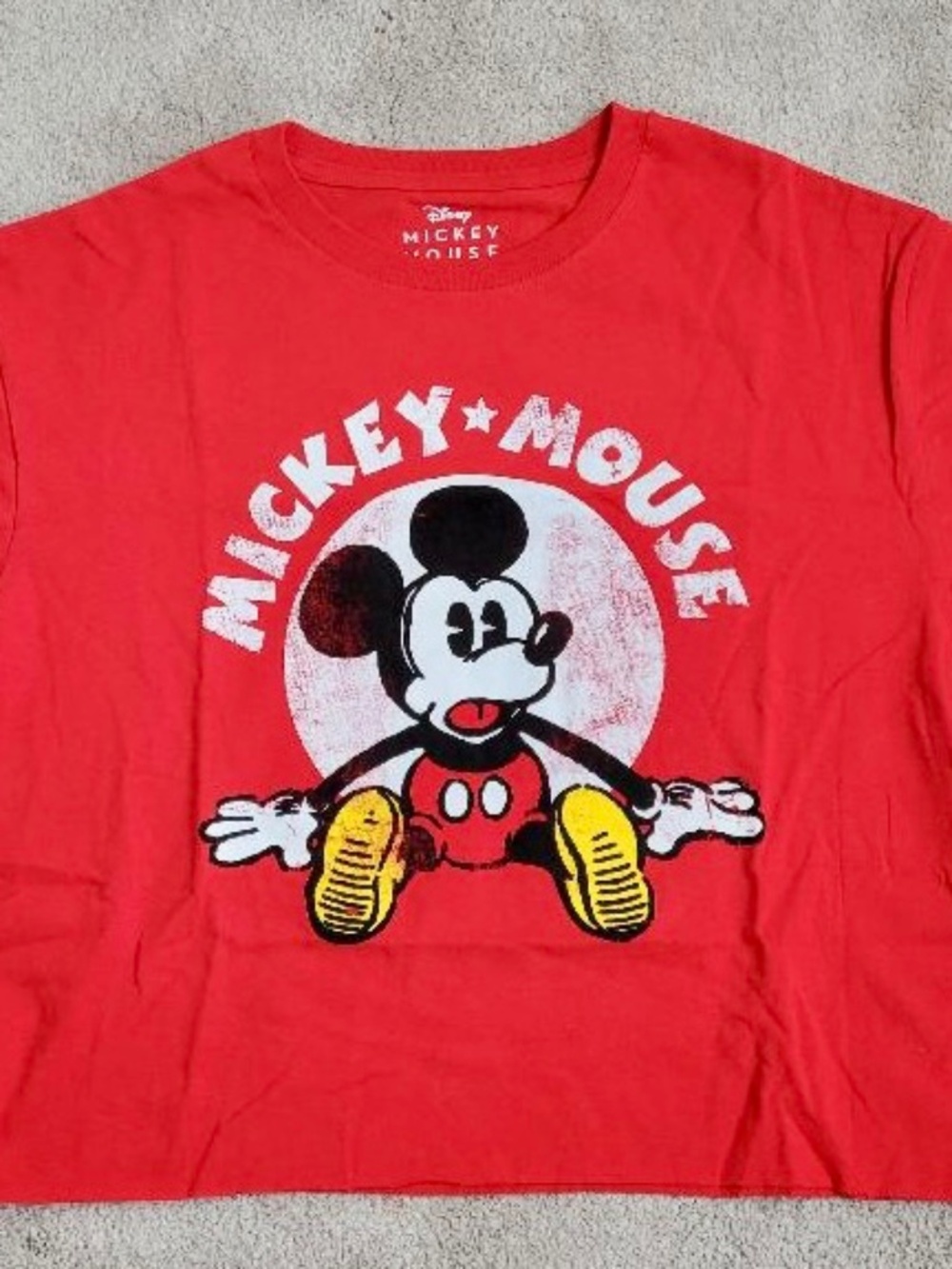 DISNEY Women's Red Mickey Mouse Cutoff Tee Shirt Size Large